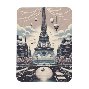 Magnet Flexible Affiche de Noël à Paris – Ciel enneigé de la ville