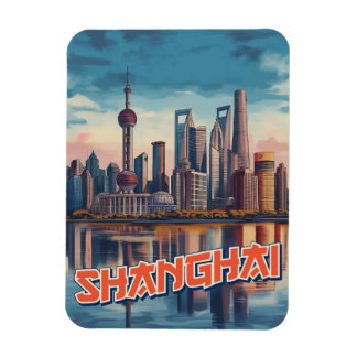 Magnet Flexible Affiche de Shanghai Skyline : Vivant paysage urbai