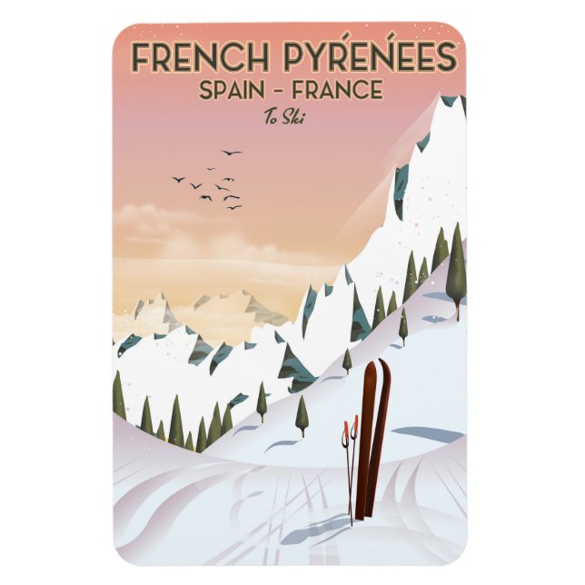 Magnet Flexible Affiche de ski des Pyrénées françaises (Vertical)