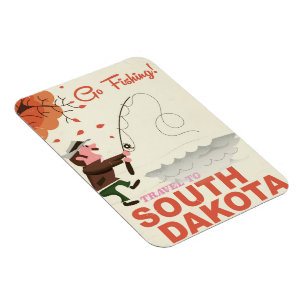 Magnet Flexible Affiche de vacances de pêche vintage du Dakota du 