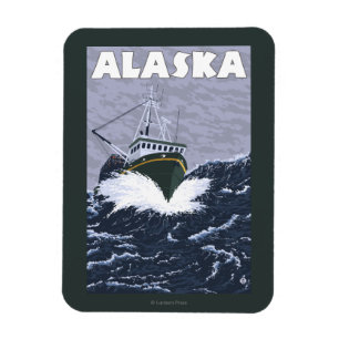 Magnet Flexible Affiche de Vintage voyage de bateau d'AlaskaCrab