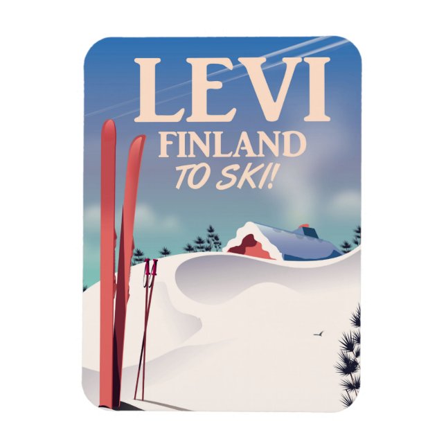 Magnet Flexible Affiche de voyage à ski à Levi, Finlande (Vertical)