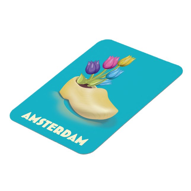 Magnet Flexible Affiche de voyage Amsterdam Cloggs et Tulipes. (Côté Gauche)