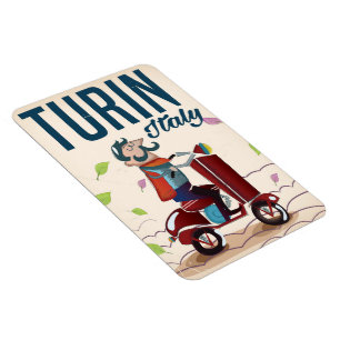 Magnet Flexible Affiche de voyage de dessin animé vintage de Turin