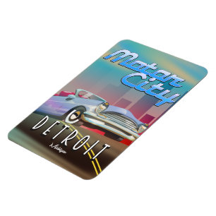 Magnet Flexible Affiche de voyage de Détroit Michigan Motor City.