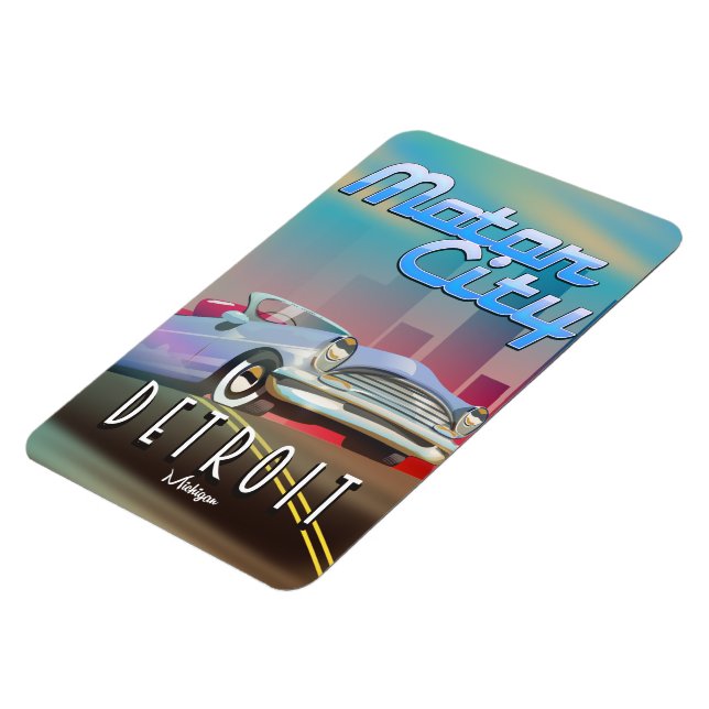 Magnet Flexible Affiche de voyage de Motor City Detroit Michigan. (Côté Gauche)