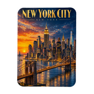 Magnet Flexible Affiche de voyage du ciel doré de New York au couc
