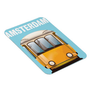 Magnet Flexible Affiche de voyage en tramway jaune d'Amsterdam