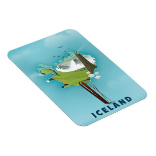 Magnet Flexible Affiche de voyage illustration carte de l'Islande.