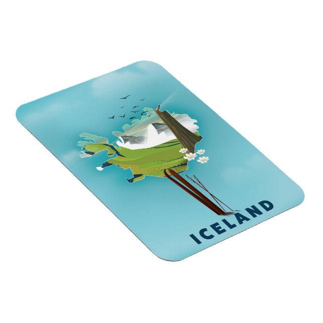 Magnet Flexible Affiche de voyage illustration carte de l'Islande. (Côté Droit)