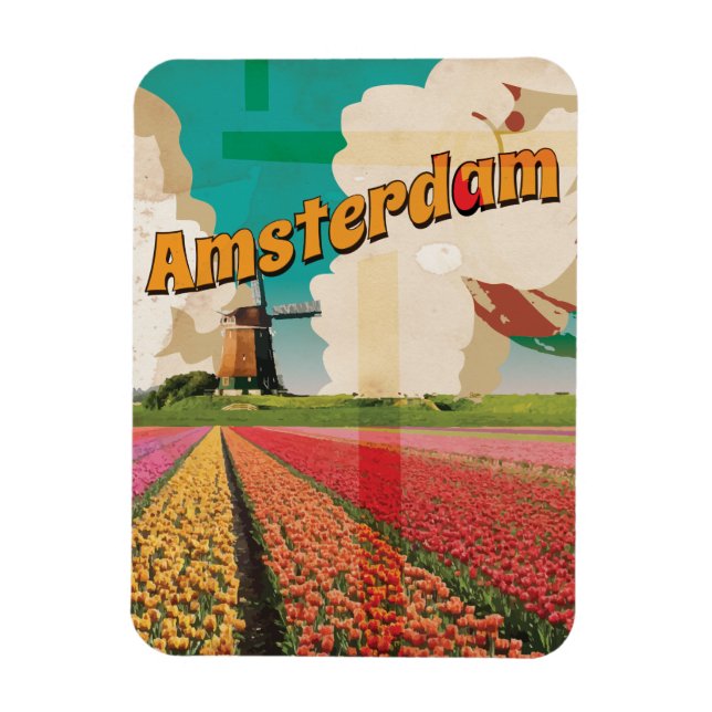 Magnet Flexible Affiche de voyage vintage d'Amsterdam (Vertical)
