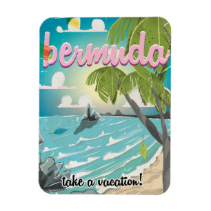 Magnet Flexible Affiche de voyage vintage de Bermude en dessin ani