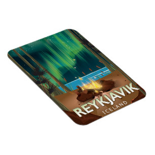 Magnet Flexible Affiche de voyage vintage de camping à Reykjavik