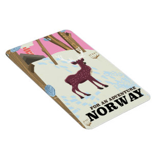 Magnet Flexible affiche de voyage vintage de cerfs de Norvège