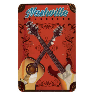 Magnet Flexible Affiche de voyage vintage de guitare de Nashville,