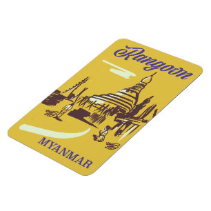 Magnet Flexible Affiche de voyage vintage de Rangoon Myanmar