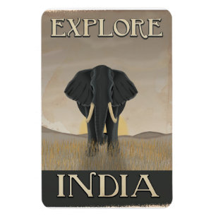 Magnet Flexible Affiche de voyage vintage éléphant Inde