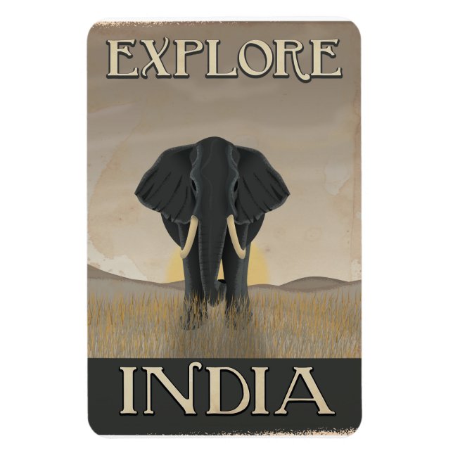 Magnet Flexible Affiche de voyage vintage éléphant Inde (Vertical)