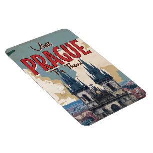 Magnet Flexible Affiche de voyage vintage Prague, République tchèq
