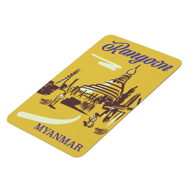 Magnet Flexible Affiche de voyage vintage Rangoon Myanmar (Côté Gauche)