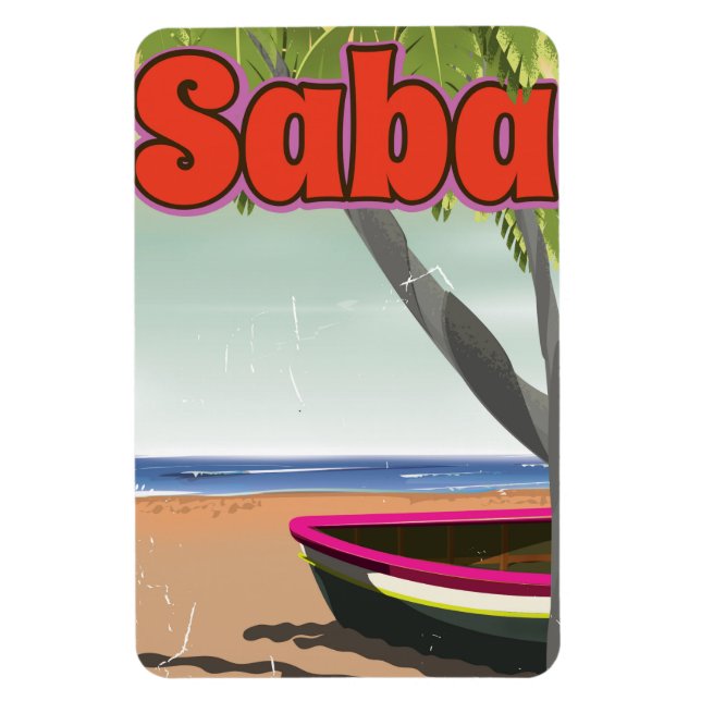 Magnet Flexible Affiche de voyage vintage Saba. (Vertical)