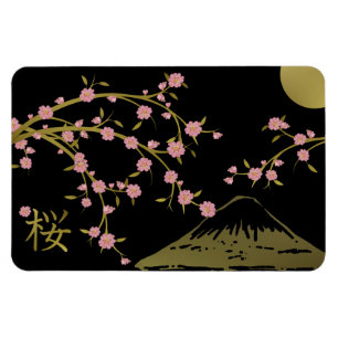 Magnet Flexible Affiche japonaise écran noir or Sakura rose