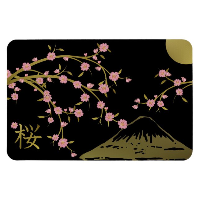 Magnet Flexible Affiche japonaise écran noir or Sakura rose (Horizontal)