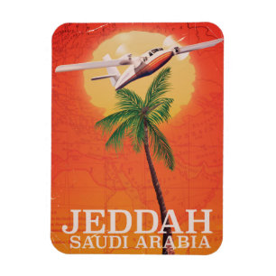 Magnet Flexible Affiche vintage de voyage de carte de Jeddah