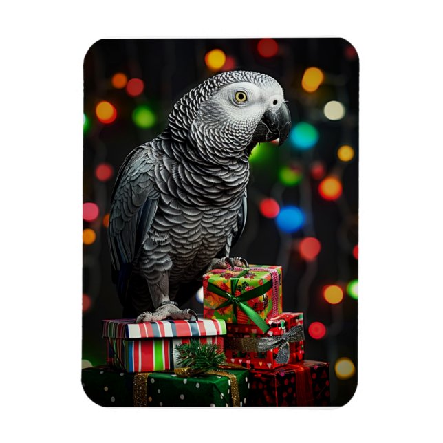 Magnet Flexible African Grey on Gifts — Festive Greeting Card (Vertical)