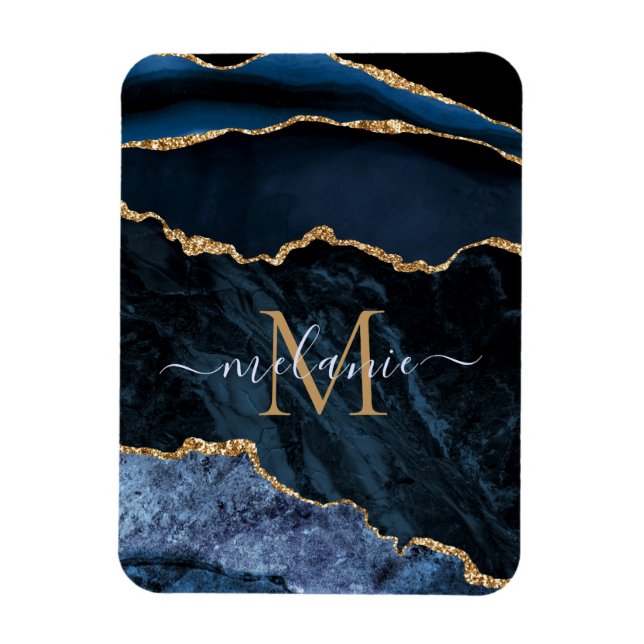 Magnet Flexible Agate Marine Blue Gold Gemstone Marble Nom du mono (Vertical)