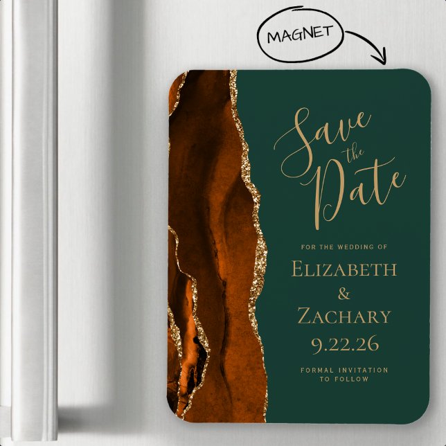 Magnet Flexible Agate Orange Brûlé Vert Foncé Save the Date (Créateur téléchargé)