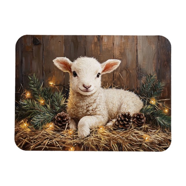 Magnet Flexible Agneau de Noël mignon peinture rustique (Horizontal)