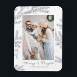 Magnet Flexible Aiguilles de pin givré Pastel Joyeux & Bright Phot<br><div class="desc">Que vos vacances soient joyeuses et lumineuses ! Envoyez des voeux et des salutations de vacances à votre famille et à vos amis avec cet aimant photo personnalisable. Il comprend des aiguilles de pin dépoli pastel, des ornements et des flocons de neige. Personnalisez en ajoutant des noms et des photos....</div>