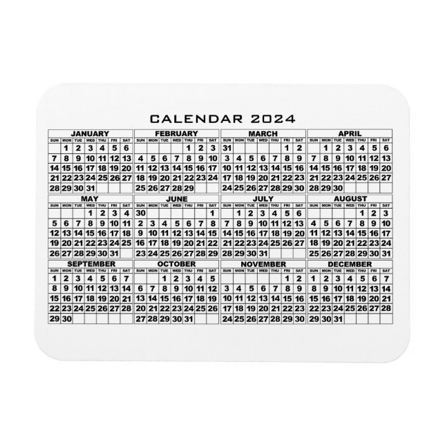 Magnet Flexible Aimant 2024 Calendrier Blanc (Horizontal)