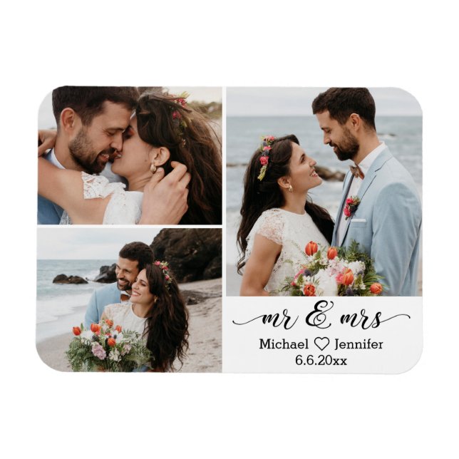 Magnet Flexible aimant 3 photos de mariage stylé mr & mrs en colla (Horizontal)