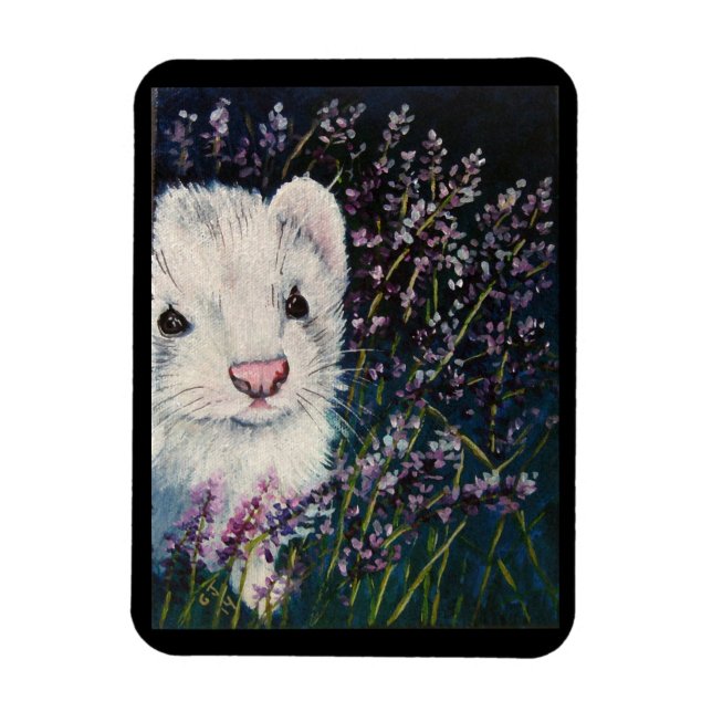 Magnet Flexible Aimant à fleurs de furet blanc et de lavande (Vertical)