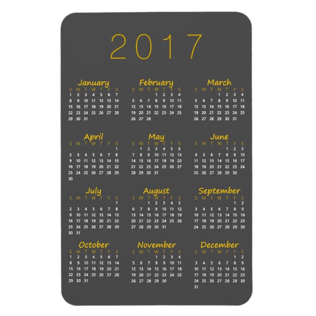 Magnet Flexible Aimant Calendrier 2017 - Jaune doré et gris foncé (Vertical)