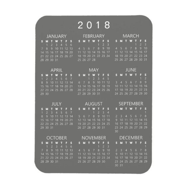 Magnet Flexible Aimant Calendrier 2018 - gris moyen (Vertical)