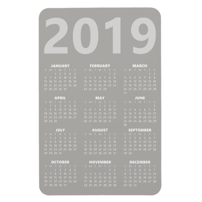 Magnet Flexible Aimant Calendrier 2019 - gris clair (Vertical)