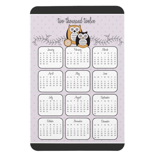 Magnet Flexible Aimant Calendrier des Chouettes modernes 2012 (Vertical)