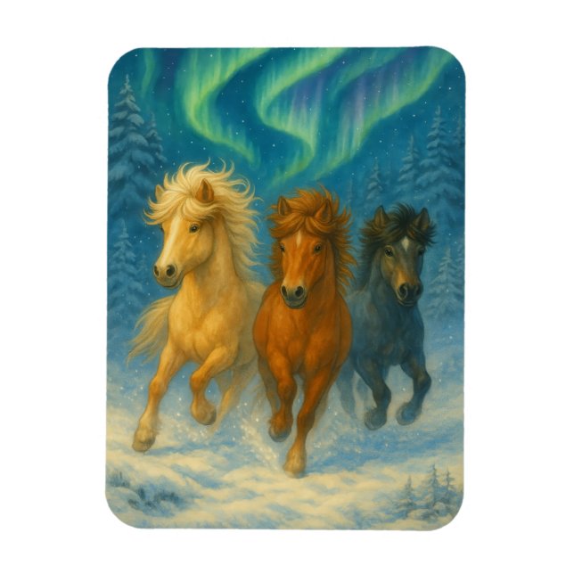 Magnet Flexible Aimant Chevaux Islandais Aurore Boréale (Vertical)