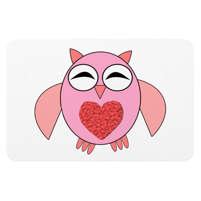 Magnet Flexible Aimant Chouette Cœur Amour Rose (Horizontal)