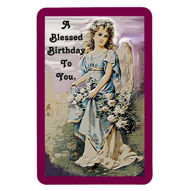 Magnet Flexible Aimant de anniversaire ange tenant des fleurs (Vertical)