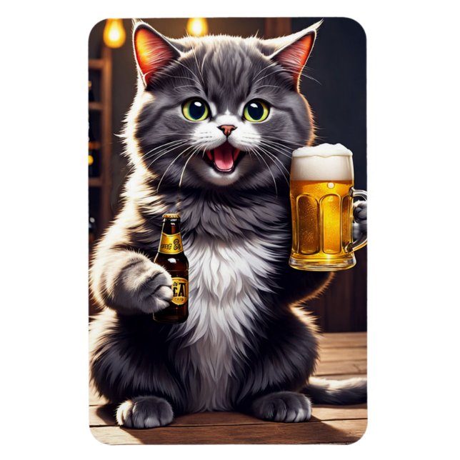 Magnet Flexible Aimant de bière pour chat drôle - Cadeau de blague (Vertical)