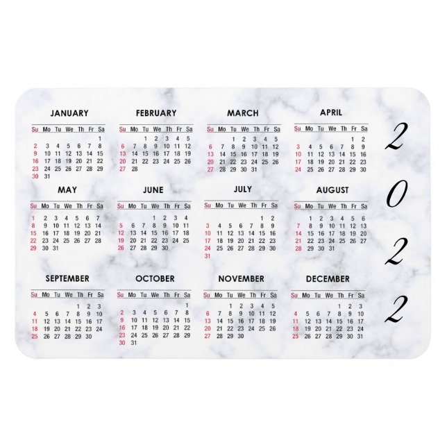 Magnet Flexible Aimant de calendrier marbré personnalisé 2022 (Horizontal)