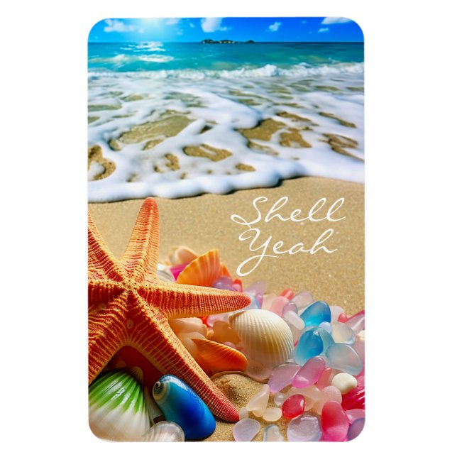 Magnet Flexible Aimant de plage avec coquillages et verre de mer (Vertical)