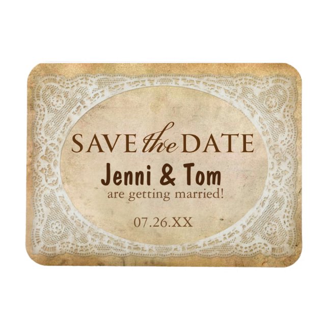 Magnet Flexible Aimant de sauvegarde de mariage rustique dentelle  (Horizontal)