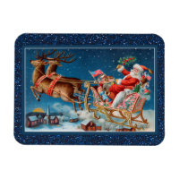 Aimant flexible à traîneau volant père Noël vintag
