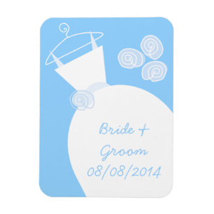 Magnet Flexible Aimant frigo mariage Gown Blue 'Names and Date'