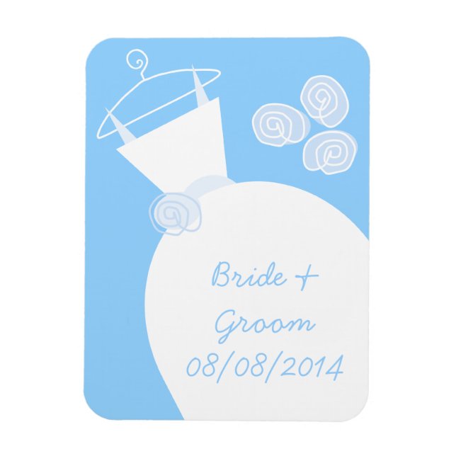 Magnet Flexible Aimant frigo mariage Gown Blue 'Names and Date' (Vertical)